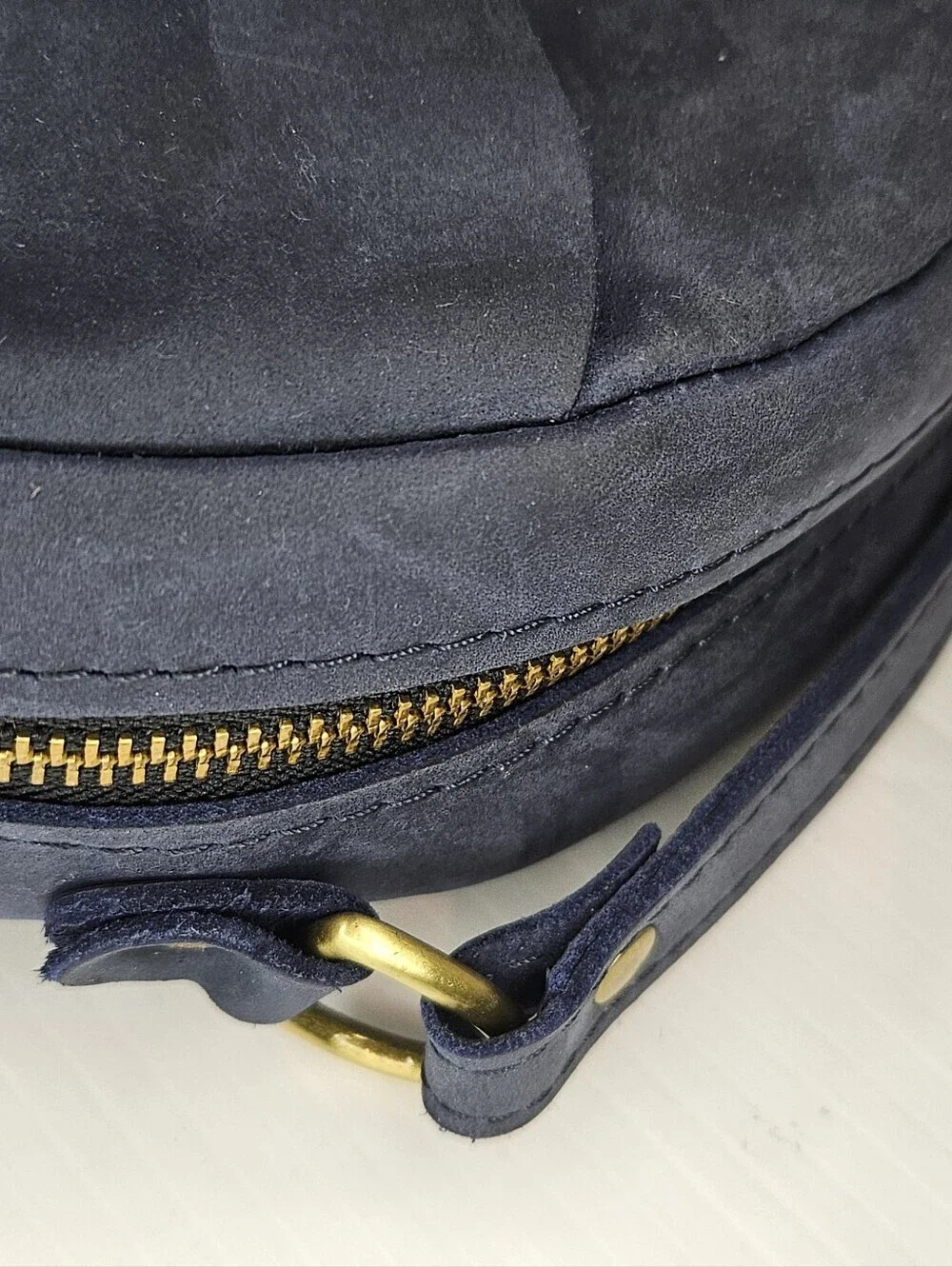 Portland Leather Goods Circle Crossbody Large Deep Water Blue Leather Bag